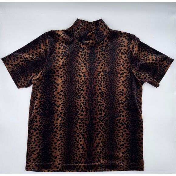 Moving Bleu Womens Velvet Cheetah Print Short Sleeve Top Size Medium - Picture 3 of 3